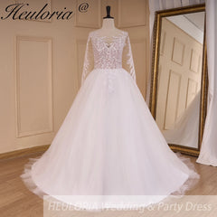 HEULORIA Boho Wedding Dress long sleeve bride dress plus size robe de mariee Lace applique A line Wedding Bridal Gown AL-712