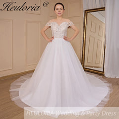 HEULORIA Boho Wedding Dress off shoulder bride dress plus size robe de mariee Lace applique A line Wedding Bridal Gown AL-707