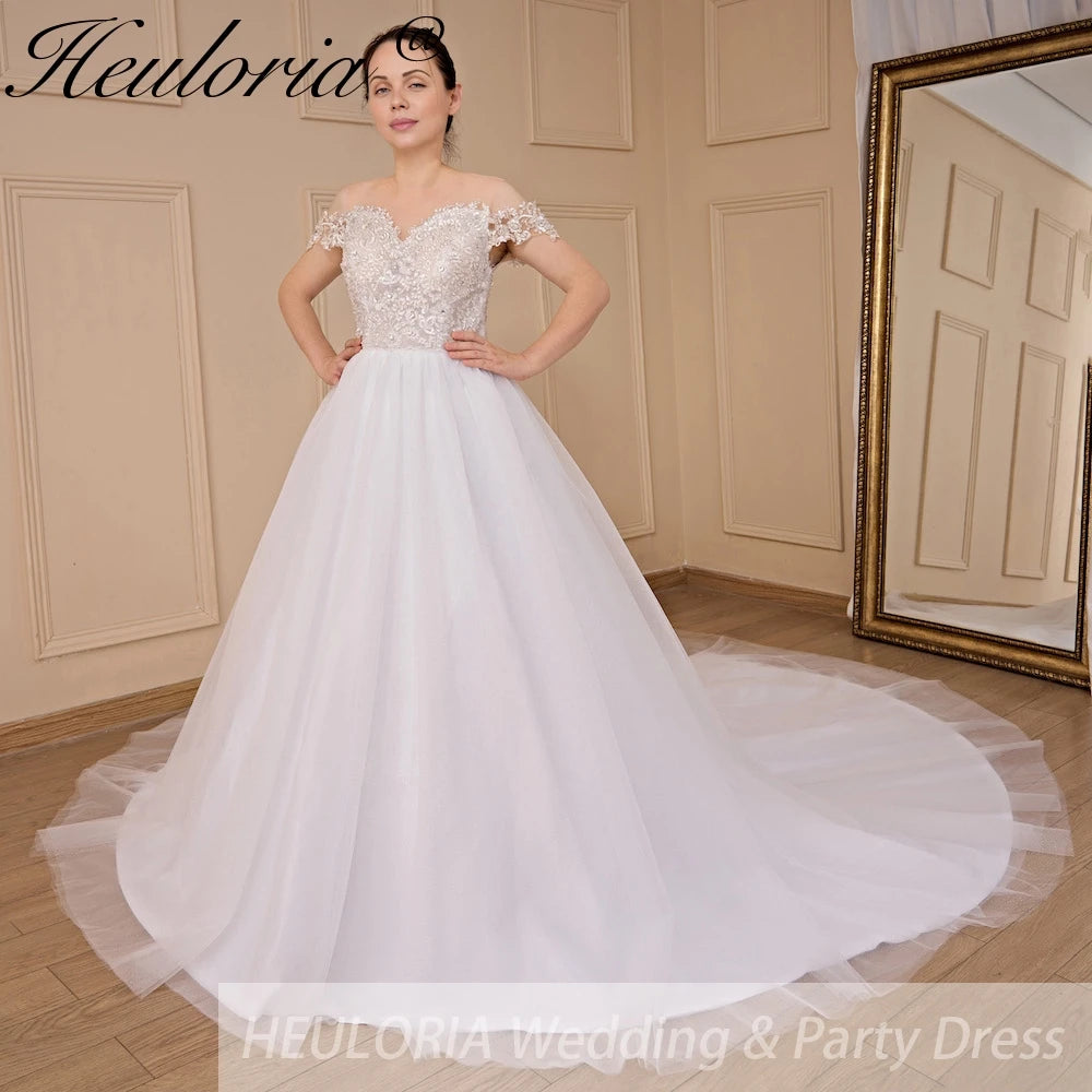 HEULORIA Boho Wedding Dress off shoulder bride dress plus size robe de mariee Lace applique A line Wedding Bridal Gown AL-707