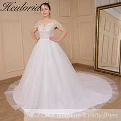 HEULORIA Boho Wedding Dress off shoulder bride dress plus size robe de mariee Lace applique A line Wedding Bridal Gown AL-707