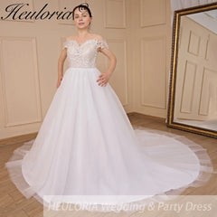 HEULORIA Boho Wedding Dress off shoulder bride dress plus size robe de mariee Lace applique A line Wedding Bridal Gown AL-707