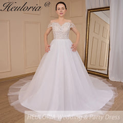 HEULORIA Boho Wedding Dress off shoulder bride dress plus size robe de mariee Lace applique A line Wedding Bridal Gown AL-707