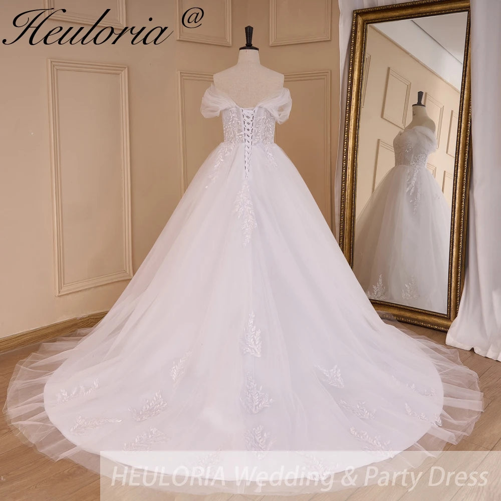 HEULORIA Boho Wedding Dress off shoulder lace applique bride dress plus size robe de mariee A line Wedding Bridal Gown AL-775
