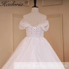 HEULORIA Boho Wedding Dress off shoulder lace applique bride dress plus size robe de mariee A line Wedding Bridal Gown AL-775