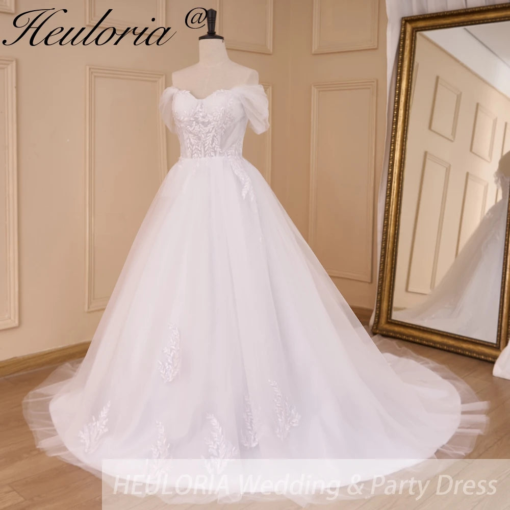 Off-Shoulder Glitter Lace Appliqué A-Line Wedding Dress AL-775