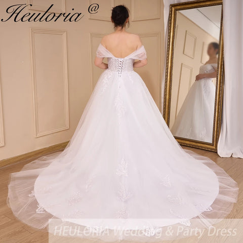 HEULORIA Boho Wedding Dress off shoulder lace applique bride dress plus size robe de mariee A line Wedding Bridal Gown