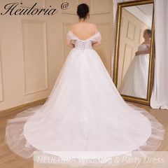 HEULORIA Boho Wedding Dress off shoulder lace applique bride dress plus size robe de mariee A line Wedding Bridal Gown AL-775A