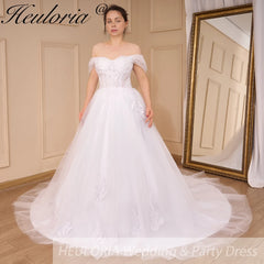 HEULORIA Boho Wedding Dress off shoulder lace applique bride dress plus size robe de mariee A line Wedding Bridal Gown AL-775A