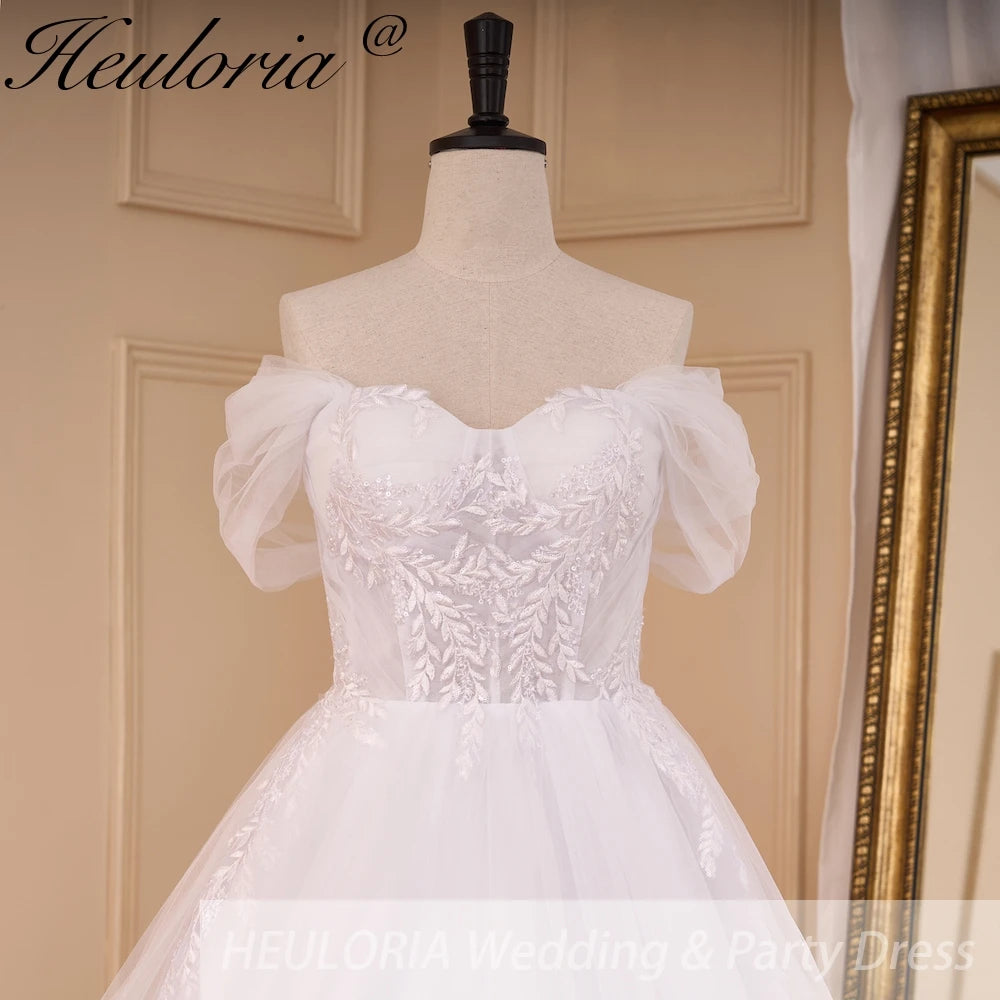 HEULORIA Boho Wedding Dress off shoulder lace applique bride dress plus size robe de mariee A line Wedding Bridal Gown AL-775