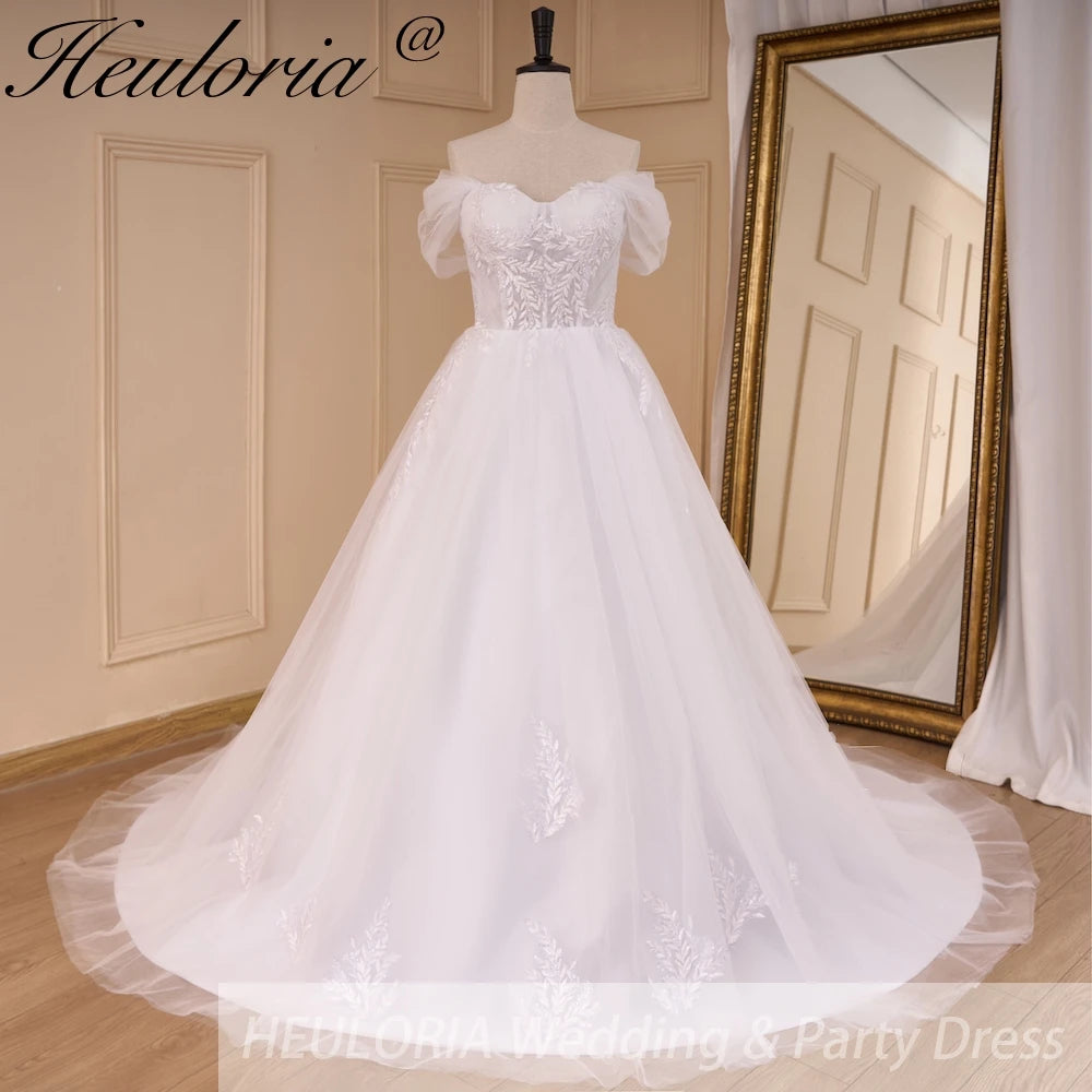 HEULORIA Boho Wedding Dress off shoulder lace applique bride dress plus size robe de mariee A line Wedding Bridal Gown AL-775