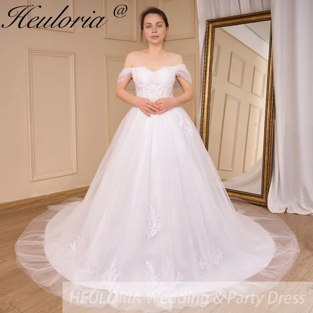HEULORIA Boho Wedding Dress off shoulder lace applique bride dress plus size robe de mariee A line Wedding Bridal Gown AL-775A
