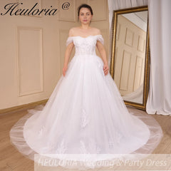 HEULORIA Boho Wedding Dress off shoulder lace applique bride dress plus size robe de mariee A line Wedding Bridal Gown AL-775A