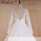 HEULORIA Elegant Lace Wedding Dress V neck long sleeve Vestidos de novia lace applique Bridal Dress A line  Wedding Gowns AL-572
