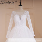 HEULORIA Elegant Lace Wedding Dress V neck long sleeve Vestidos de novia lace applique Bridal Dress A line  Wedding Gowns AL-572