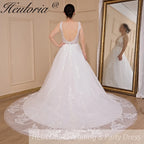 HEULORIA A-line V-Neck Court Train Lace Tulle Wedding Dress With Sequins Beading AL-608A