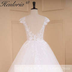 HEULORIA  Elegant lace applique ball gown princess Wedding Dress V neck plus size shinny skirt bridal dress robe de mariee BA-642