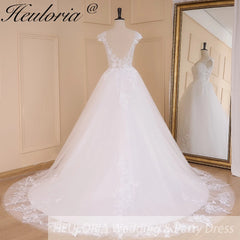 HEULORIA  Elegant lace applique ball gown princess Wedding Dress V neck plus size shinny skirt bridal dress robe de mariee BA-642