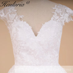 HEULORIA  Elegant lace applique ball gown princess Wedding Dress V neck plus size shinny skirt bridal dress robe de mariee BA-642