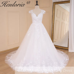 HEULORIA  Elegant lace applique ball gown princess Wedding Dress V neck plus size shinny skirt bridal dress robe de mariee BA-642