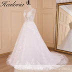 HEULORIA Elegant lace beading Boho Wedding Dress A line V neck  long train Wedding Bridal dress AL-608