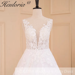 HEULORIA Elegant lace beading Boho Wedding Dress A line V neck  long train Wedding Bridal dress AL-608