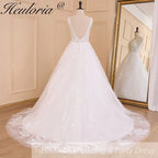 HEULORIA Elegant lace beading Boho Wedding Dress A line V neck  long train Wedding Bridal dress AL-608