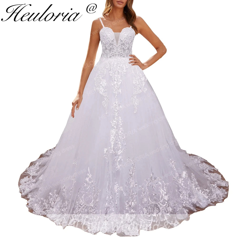 HEULORIA Elegant lace beading Boho Wedding Dress A line sweetheart  long train Wedding Bridal dress  AL-8193