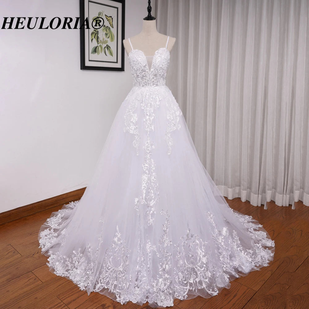 HEULORIA Elegant lace beading Boho Wedding Dress A line sweetheart  long train Wedding Bridal dress  AL-8193