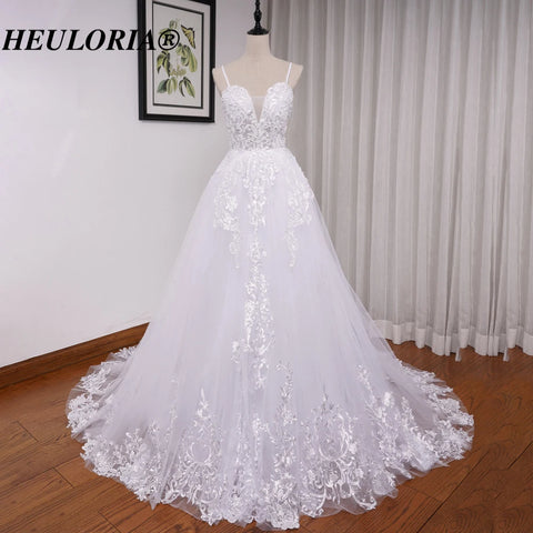 HEULORIA Elegant lace beading Boho Wedding Dress A line sweetheart  long train Wedding Bridal dress