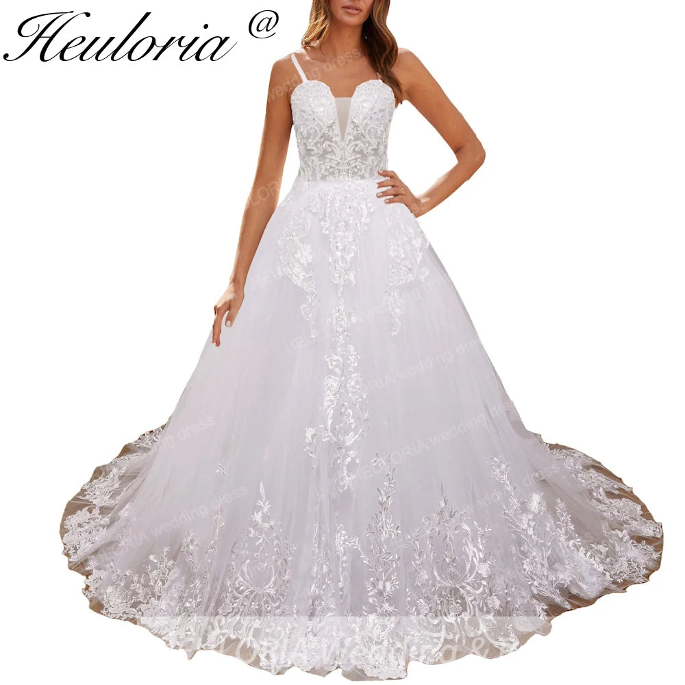 HEULORIA Elegant lace beading Boho Wedding Dress A line sweetheart  long train Wedding Bridal dress  AL-8193