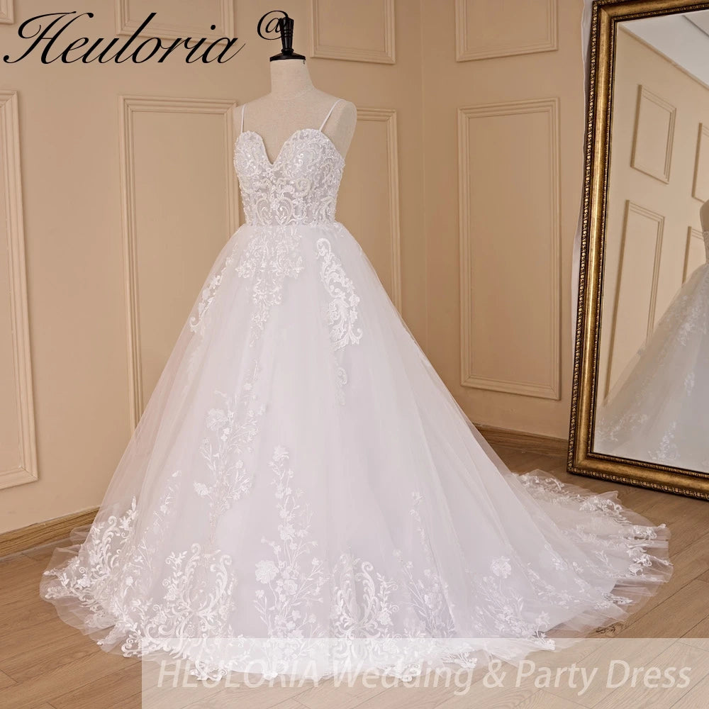 HEULORIA Elegant lace beading Boho Wedding Dress A line sweetheart  long train Wedding Bridal dress AL-682
