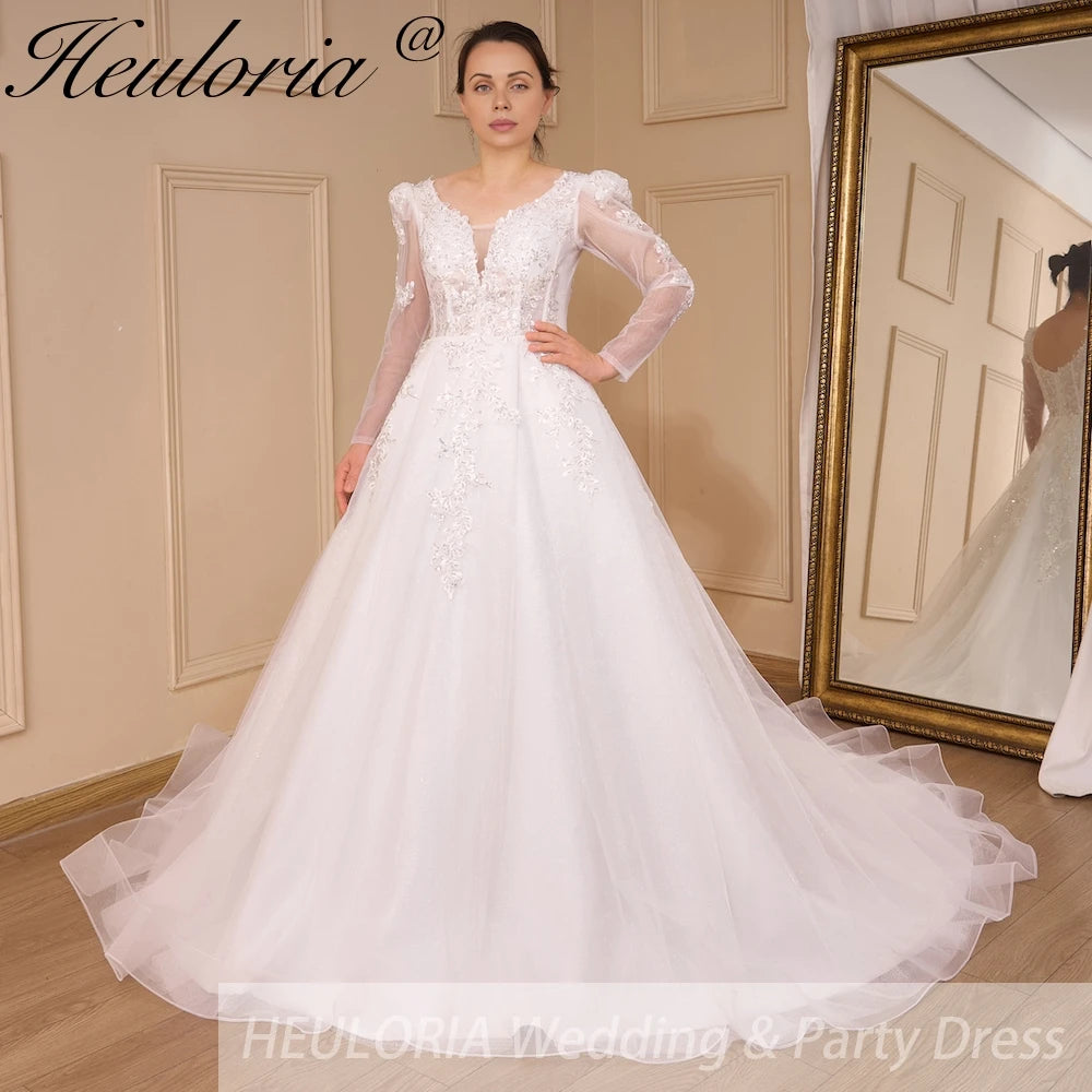 HEULORIA Elegant lace beading Boho Wedding Dress A line sweetheart  long train Wedding Bridal dress AL-776A