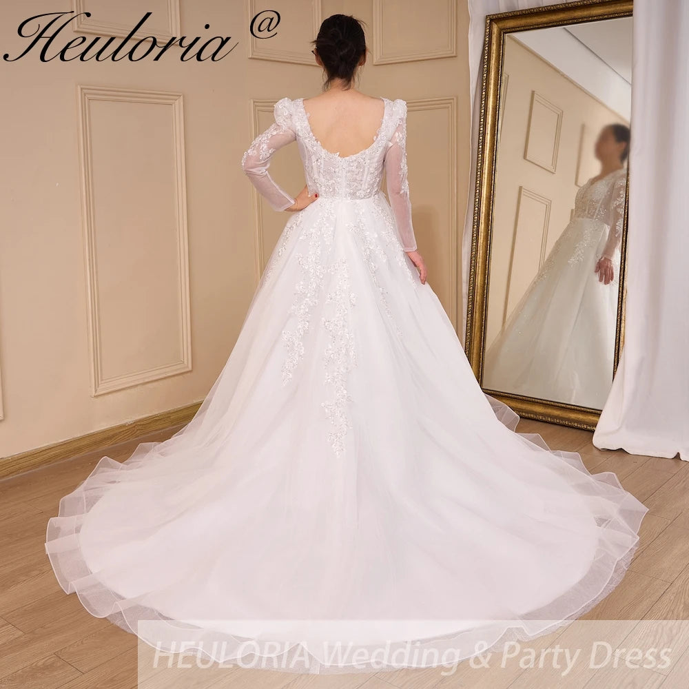 HEULORIA Elegant lace beading Boho Wedding Dress A line sweetheart  long train Wedding Bridal dress AL-776A