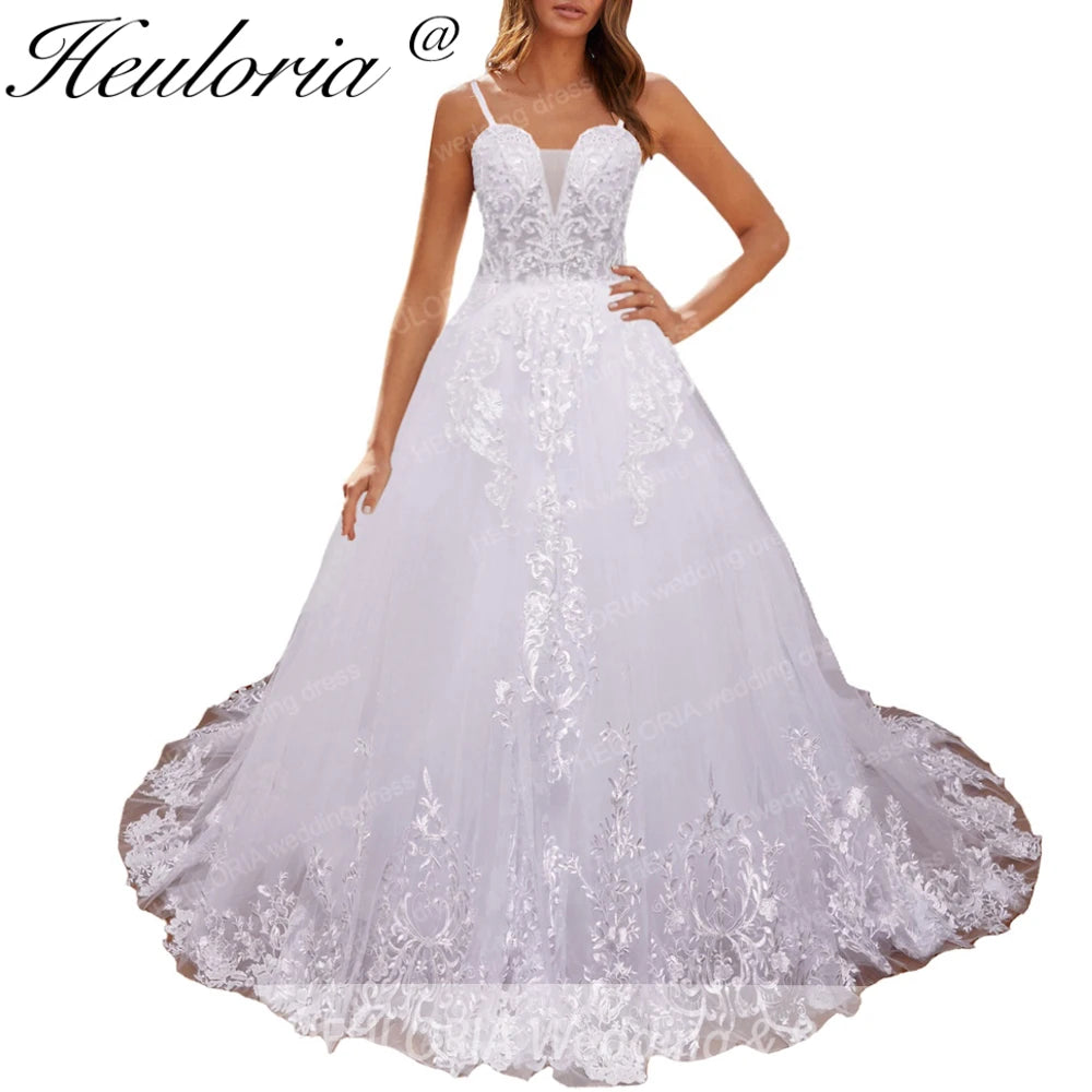 HEULORIA Elegant lace beading Boho Wedding Dress A line sweetheart  long train Wedding Bridal dress  AL-8193