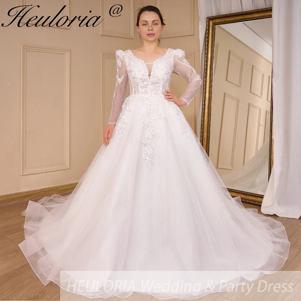 Elegant A Line Wedding Dress Long Sleeve Lace Beading Bride Dress 100cm / 12 / White Elegant A Line Wedding Dress Long Sleeve Lace Beading Bride Dress 100cm / 12 / White