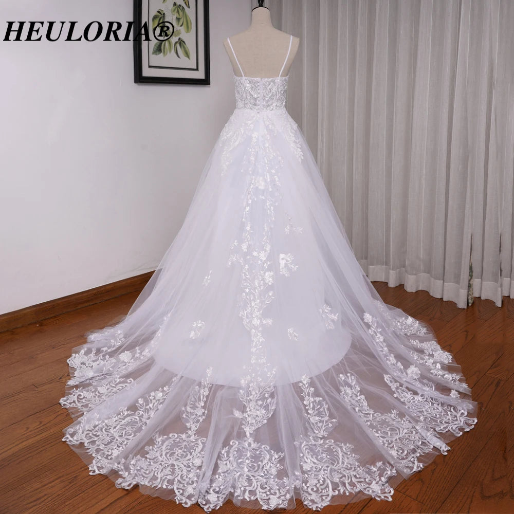 HEULORIA Elegant lace beading Boho Wedding Dress A line sweetheart  long train Wedding Bridal dress  AL-8193