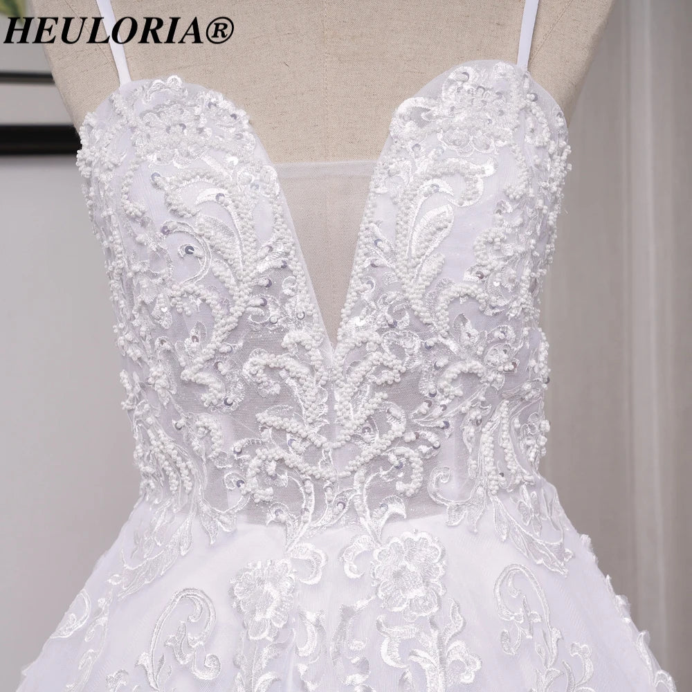 HEULORIA Elegant lace beading Boho Wedding Dress A line sweetheart  long train Wedding Bridal dress  AL-8193