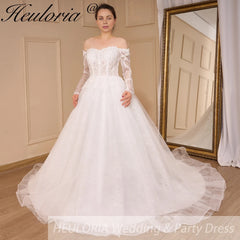 HEULORIA Elegant lace beading Wedding Dress long sleeve sweetheart long train Wedding Bridal dress