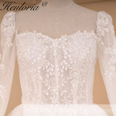 HEULORIA Elegant lace beading Wedding Dress long sleeve sweetheart long train Wedding Bridal dress AL-774A