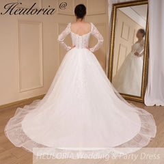 HEULORIA Elegant lace beading Wedding Dress long sleeve sweetheart long train Wedding Bridal dress
