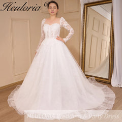HEULORIA Elegant lace beading Wedding Dress long sleeve sweetheart long train Wedding Bridal dress
