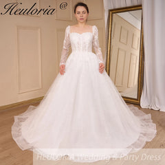 HEULORIA Elegant lace beading Wedding Dress long sleeve sweetheart long train Wedding Bridal dress