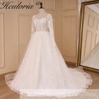 HEULORIA Elegant lace beading Wedding Dress long sleeve sweetheart long train Wedding Bridal dress AL-774A