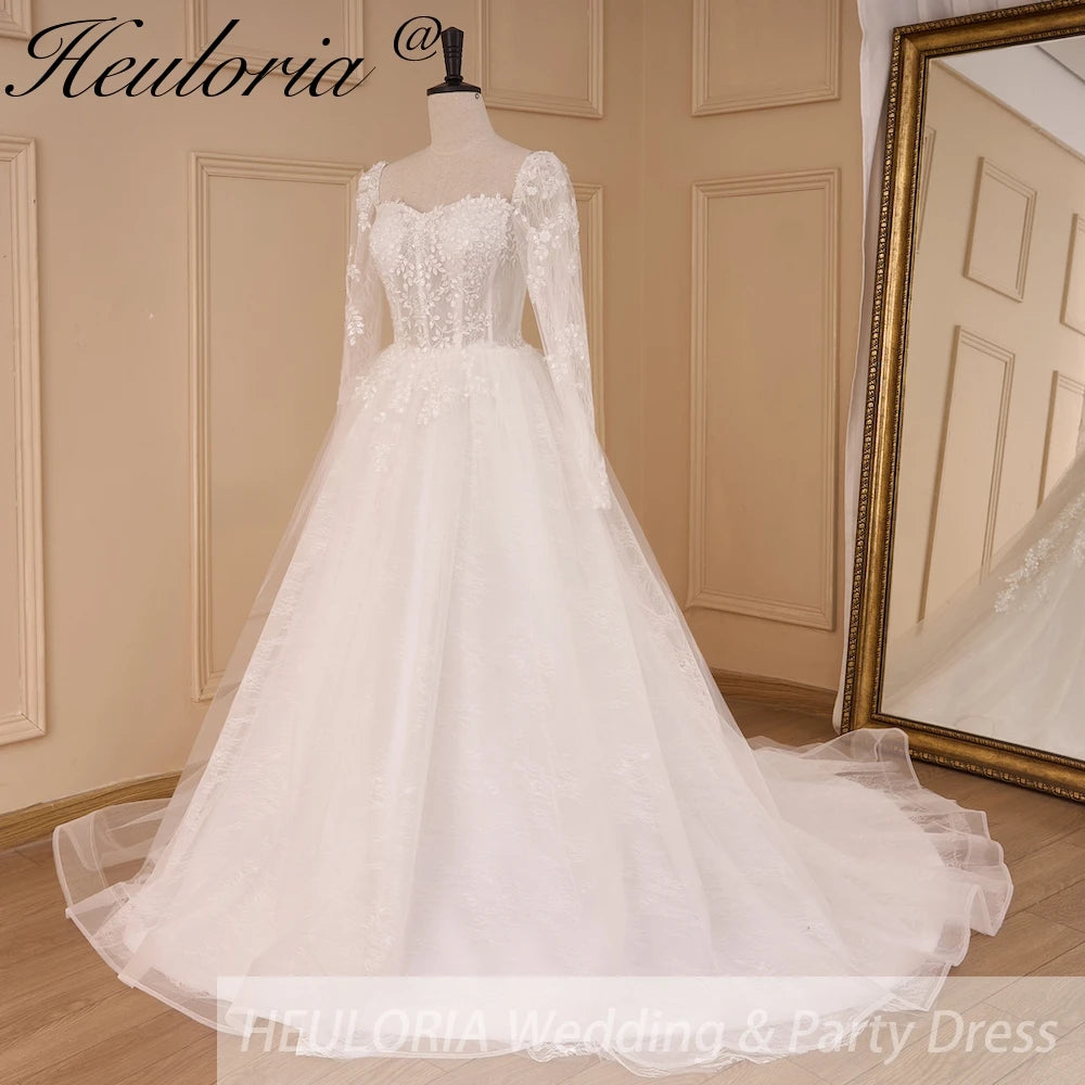 HEULORIA Elegant lace beading Wedding Dress long sleeve sweetheart long train Wedding Bridal dress AL-774A