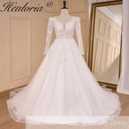 HEULORIA Elegant lace beading Wedding Dress long sleeve sweetheart long train Wedding Bridal dress AL-778