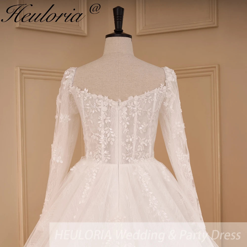 HEULORIA Elegant lace beading Wedding Dress long sleeve sweetheart long train Wedding Bridal dress AL-774A