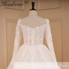 HEULORIA Elegant lace beading Wedding Dress long sleeve sweetheart long train Wedding Bridal dress AL-774A