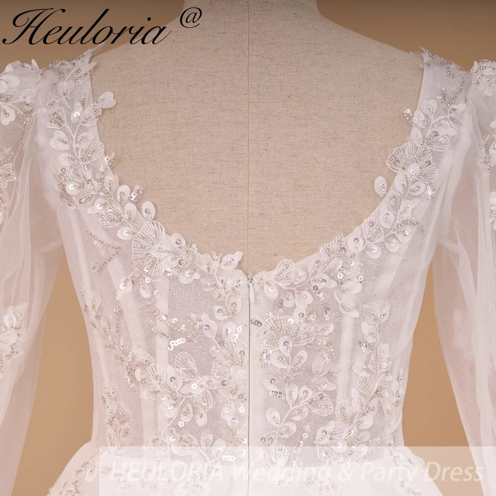 HEULORIA Elegant lace beading Wedding Dress long sleeve sweetheart long train Wedding Bridal dress AL-778