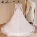 HEULORIA Elegant lace beading Wedding Dress long sleeve sweetheart long train Wedding Bridal dress AL-778