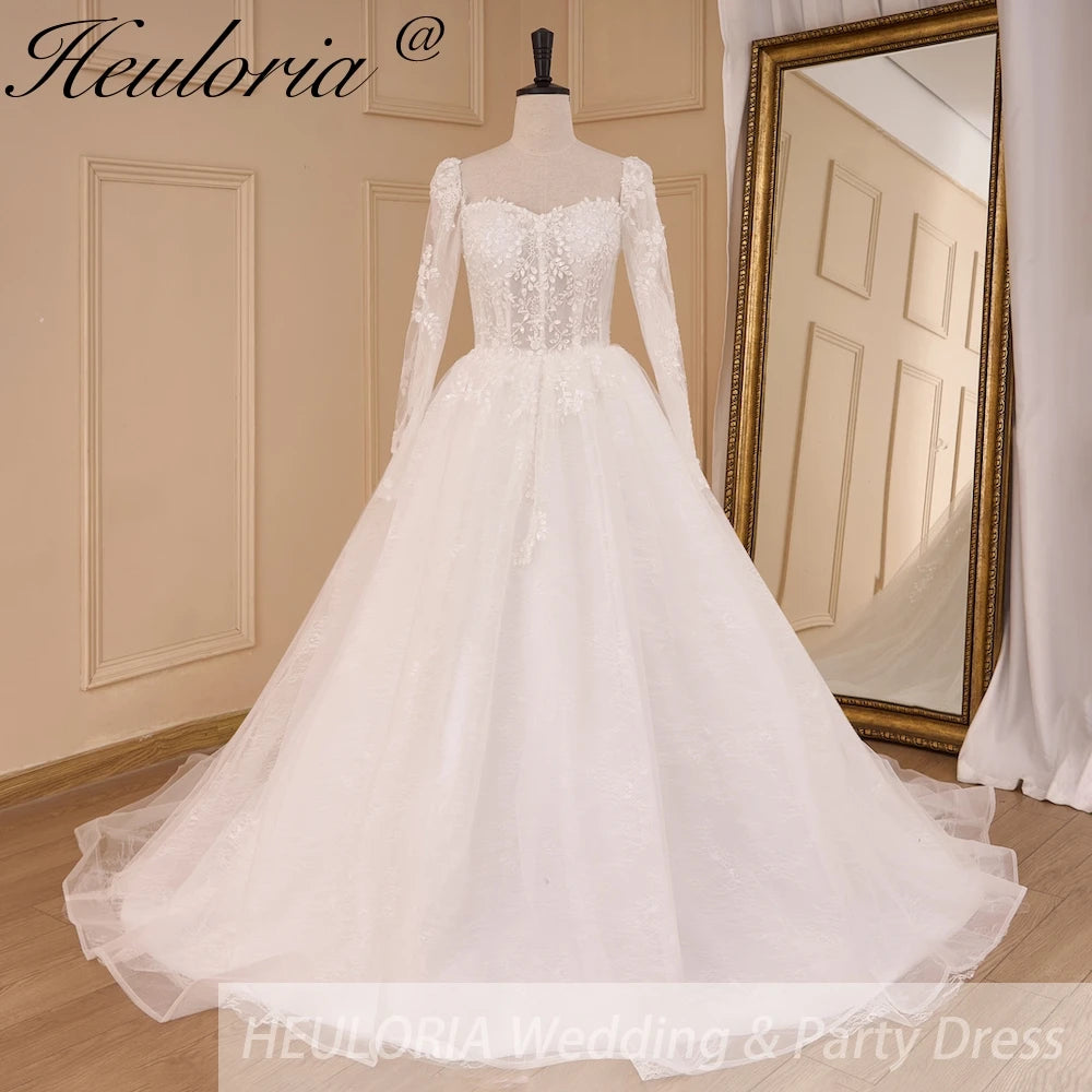 HEULORIA Elegant lace beading Wedding Dress long sleeve sweetheart long train Wedding Bridal dress AL-774A